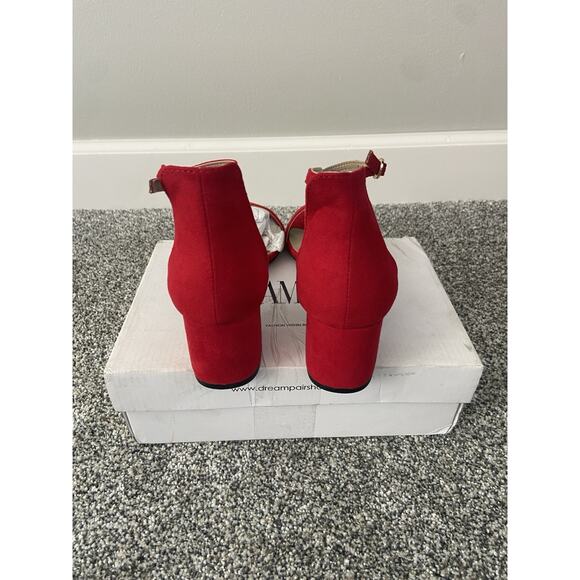 Women's Dream Pairs Red Strappy Sandals Block Heel Faux Suede Size 7 - Picture 4 of 6